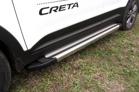 Hyundai CRETA 4WD (2016)-Пороги алюминиевые "Luxe Silver" 1700 серебристые